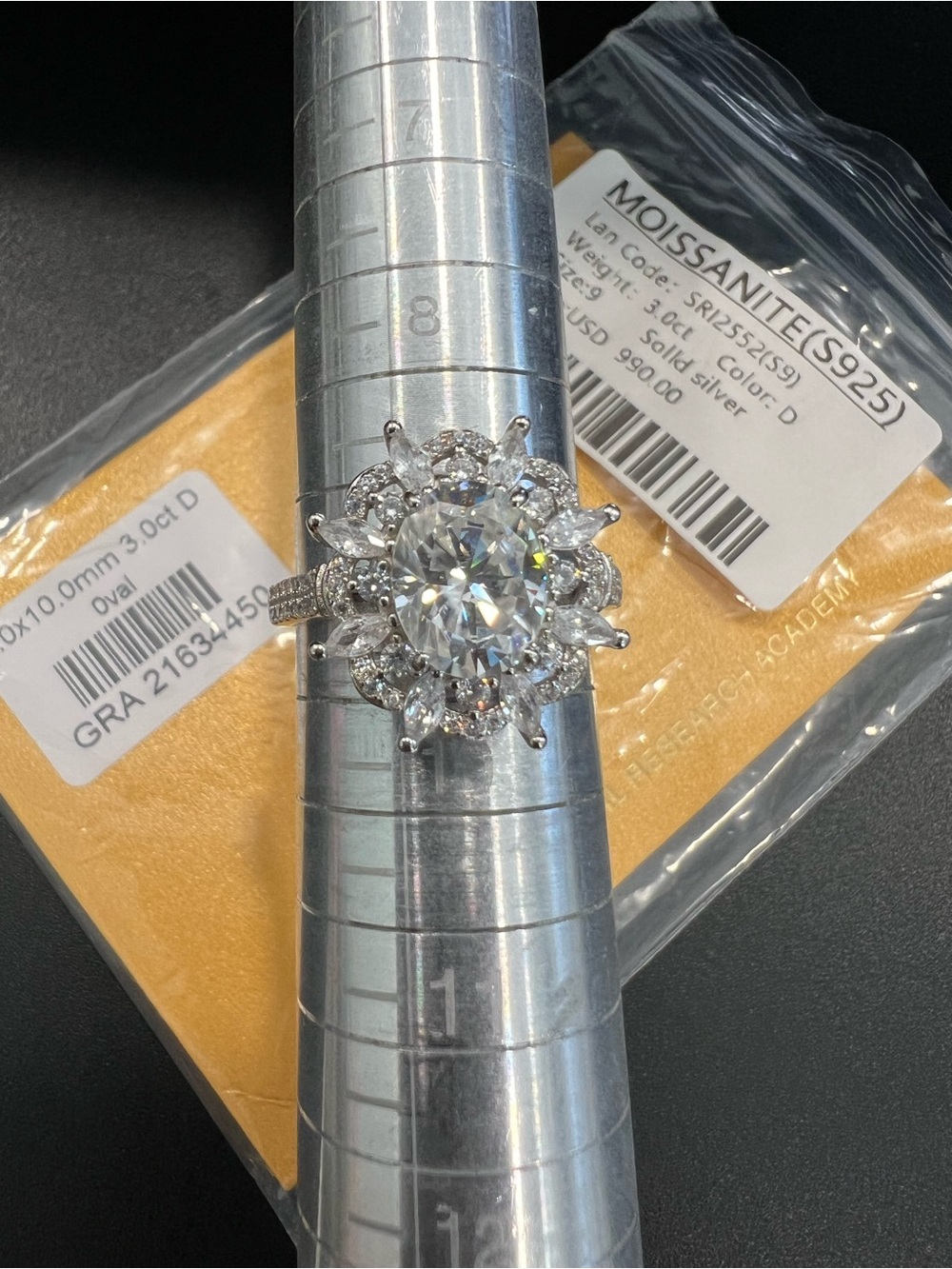 .925 Sterling Silver Moissanite Oval Halo Cocktail Ring Prong Setting